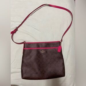 Coach Dark Brown and Pink Crossbody Bag